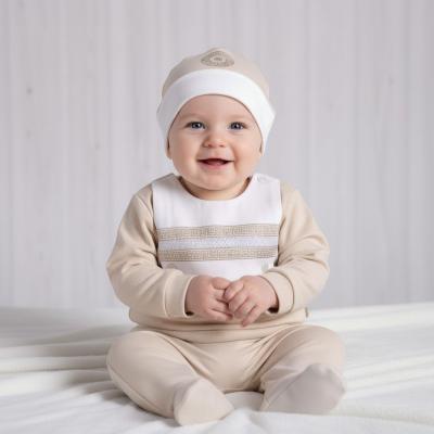 BJ3266BE  Organic Beige Bibbed Three Piece  (0-6 months)