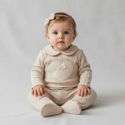 BK24120E  Ecru Lace Heart All In One  (3 -9 months)