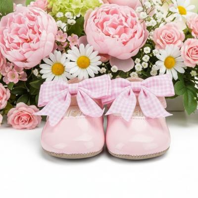 BP076PP  Pink Patent "Gingham Bow" Soft Sole Shoe  (0 only)