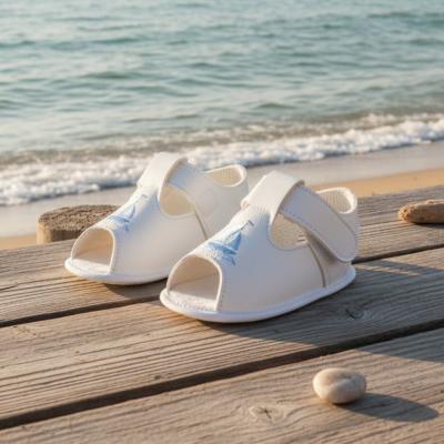 BPS052WS White/Sky "Boat" Soft Sole Sandal (0-3)