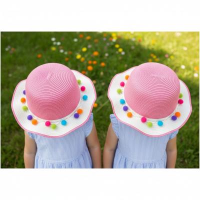 BWHC719  "Pom Pom" Straw Hat  (50-54cm)