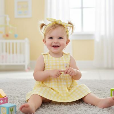 BY141008Y  Gingham "Floral" Dress Set  (12-24  months)