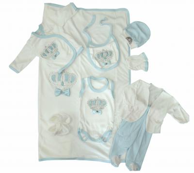 CBCC1625S   10 Piece boxed"Sparkle Crown" White/Sky  (0-3 months)