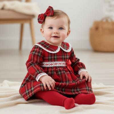 DD2026  Red Tartan Lace Dress  (0-12 months)