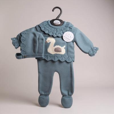 JF10-1206BSG  Sage Green "Swan" Knitted 3 Piece Set  (Nb-3m)