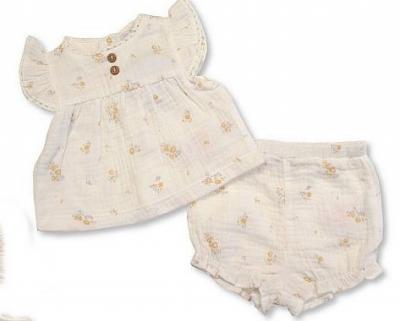 JF2120-6244  Crinkle Muslin Bloomer Set "Floral " (0-9 months)