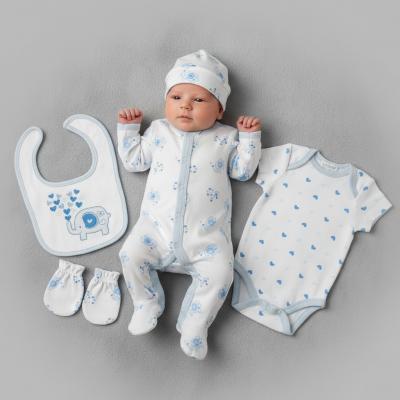 JF25-1370S  Elephant Hearts 5 Piece Layette Set   (0-6m)