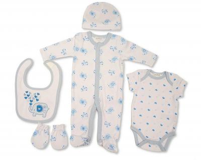 JF25-1370 Elephant Hearts 5 Piece Layette Set (0-6m)