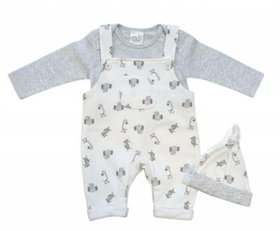 JT9779-G  "Safari Animals" Fleece lined Dungaree Set  (0-9 months)
