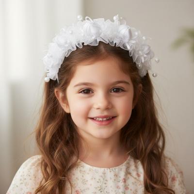 KCAT99W White Organza and Bead Headband
