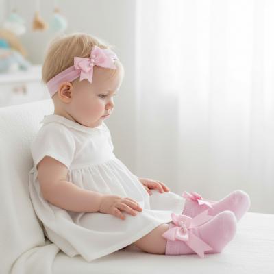 LD4085-P Pink Bow and Pearl Headband and Socks (0-6 months)