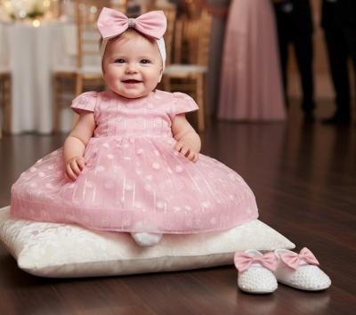 LDS02P Flower Dress with Shoes and Headband (0-12 months)