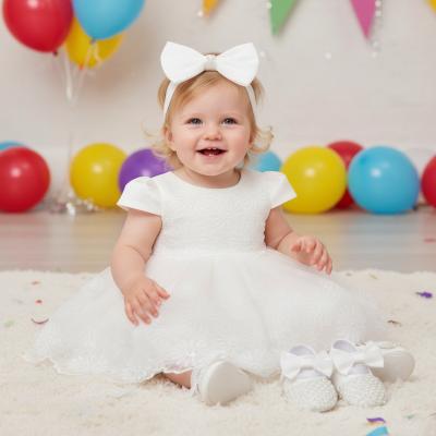 LDS04-W Sunflowers Dress with Shoes and Headband (0-12 months)