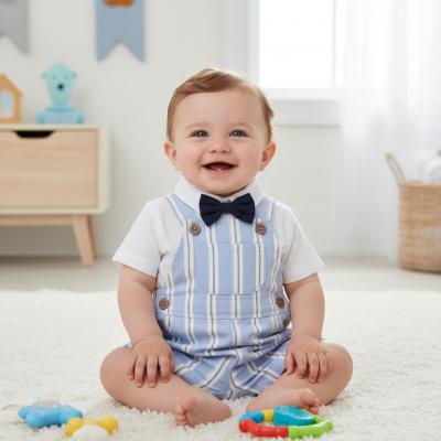 LGD07197-S  Stripe Chambray Vest and  Dungaree set (0-12 months)