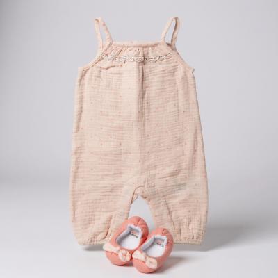 LJB03875-P  Crinkle Muslin Romper  and shoe  (0-9 months)