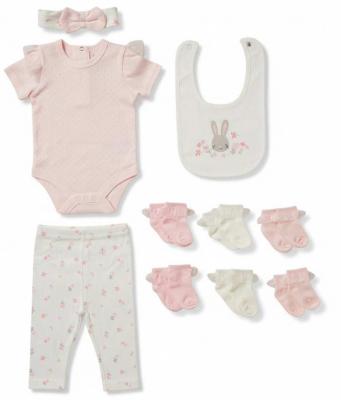 LJD07257P Floral" Ribbed 10 Piece set (NB - 6m)