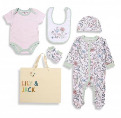 LJF09888F "Flowers" 5 Piece Layette Set (Nb-6 months)