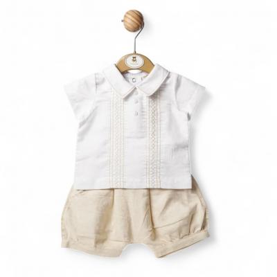 MB5257  Embroidered Linen Shorts Set  (3-9 months)