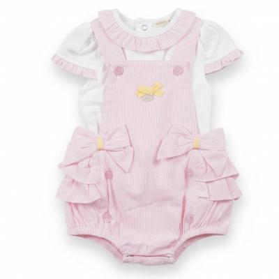 MB5688  Striped "Frills and Bow" Short Dungaree Set  (3-9 months)