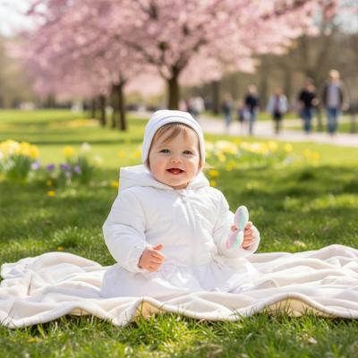 MB6863W White Pearlised Bow Summer Coat (3-9 months)