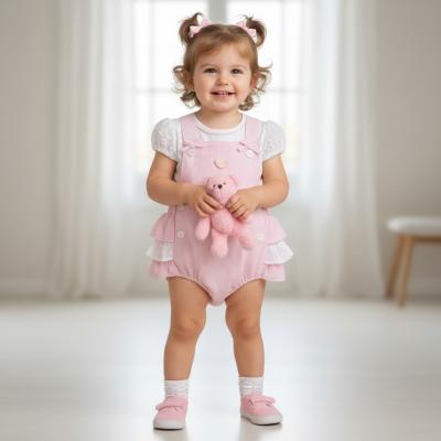MB7171A  Striped and Lace Frilled Rear Dungaree Set  (12-24m)