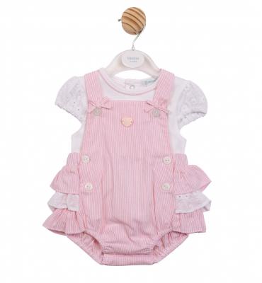 MB7171A  Striped and Lace Frilled rear dungaree set (12-24 months)