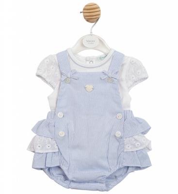 MB7184  Striped and Lace Frilled rear dungaree set (3-9 months)