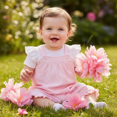 MB7206P  3D Flower Dungaree Set  (3-12 months)