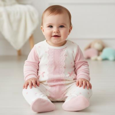 MC1102-P  Pink Dotty and Lace Velour All in one ( 0-9 months)