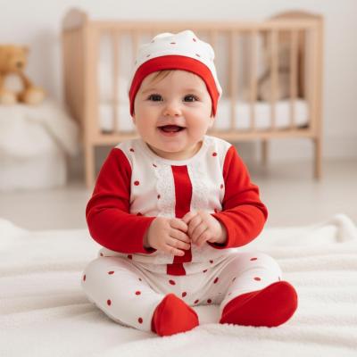 MC4054 Red Dotty Velour Lace Three Piece (0-6 months)