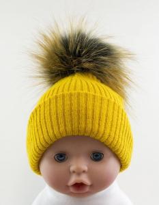 ML0503-0605M  Mustard Yellow Pom Pom Hat  (0-6 months)