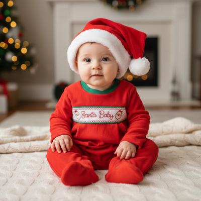 ML13-418R  Smocked "Christmas" Velour All In One  (NB-6m)