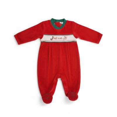 ML13-419-R Smocked "Christmas" Velour All In One (NB-6m)