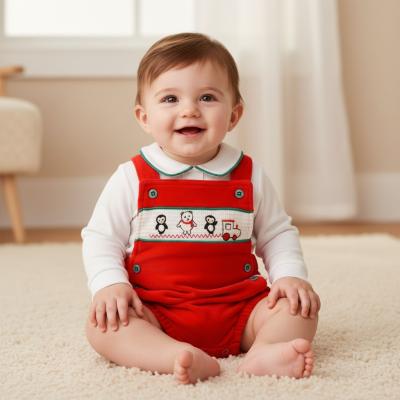 ML13-422R  Smocked "Christmas" Velour 2 Piece Set  (NB-6m)