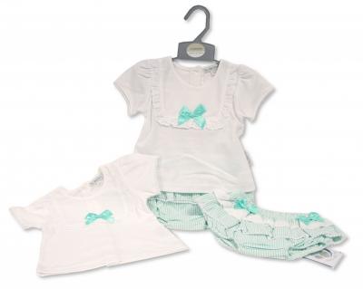 ML2120-6208G  "Bow and Lace" Jam Pants Set  (Newborn - 6 months)