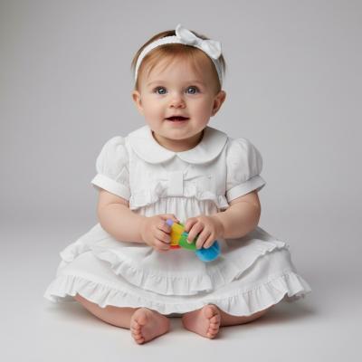 ML2120-6265-W  Broderie Anglaise "Ruffle" Dress Set  (Nb - 6m)