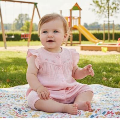 ML2120-6292-P  "Flowers" Muslin Romper  (Newborn - 6 months)