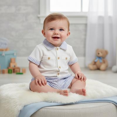 ML2120-6305-B  Oxford Stripe Shorts Set  (NB-6 months)