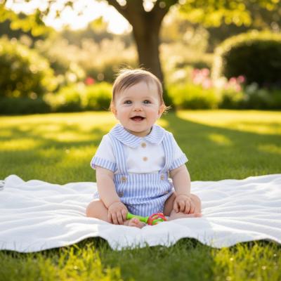 ML2120-6307S  Oxford Stripe Short Dungaree Set  (NB-6 months)