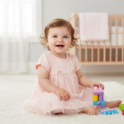 ML2120-6392P Mesh and embroidered dress ( newborn - 9 months)