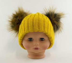 NT0332M  Mustard Yellow Double Pom Pom Hat  (Choose Size)