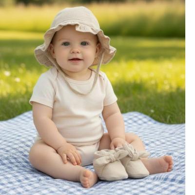 NT0503-0636T Taupe Sun Hat and Booties Set (0-12m)