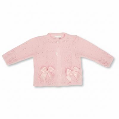 NT10-1009P-24 Pink Fancy Knit "Bow" Cardigan (9-24m)