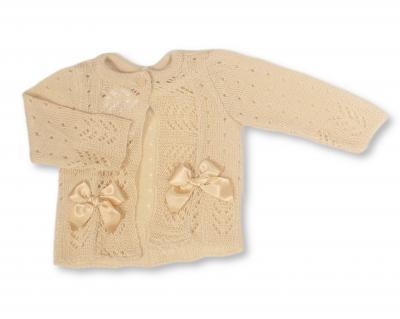 NT10-1009T-24 Taupe Fancy Knit "Bow" Cardigan (9-24m)