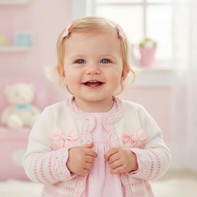 NT10-1011-W  White Striped "Bow" Cardigan  (NB-9m)