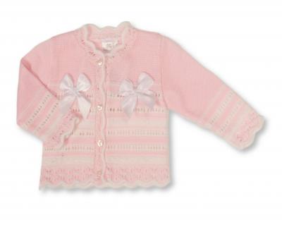 NT10-1011P-24 Pink Striped "Bow" Cardigan (9-24m)