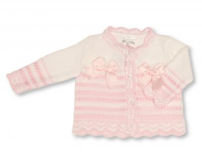 NT10-1011W-24 White Striped "Bow" Cardigan (9-24m)