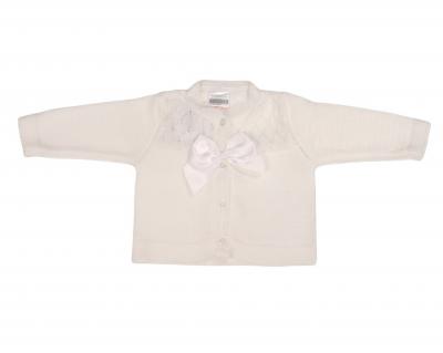 NT10-1015W-24 White Fancy Knit "Bow" Cardigan (9-24m)