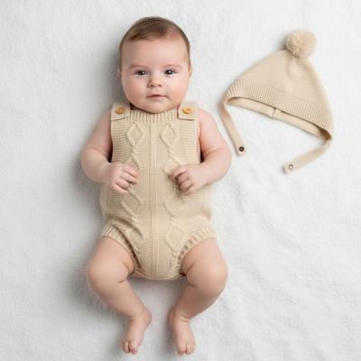 NT10-1226-T  Taupe Knitted Dungaree and Hat  (0-6m)