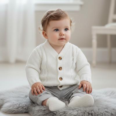 NT10-1227W  White Chunky Cable Knit Cardigan  (NB-12 months)